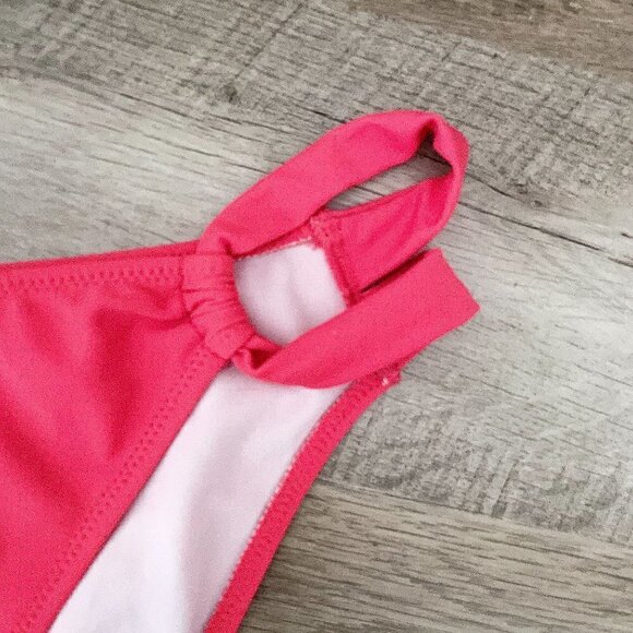 🌺 Zeraca Halter Coral Pink Bright Fringe Halter Tie Bikini Set L (12-14) - Picture 9 of 15